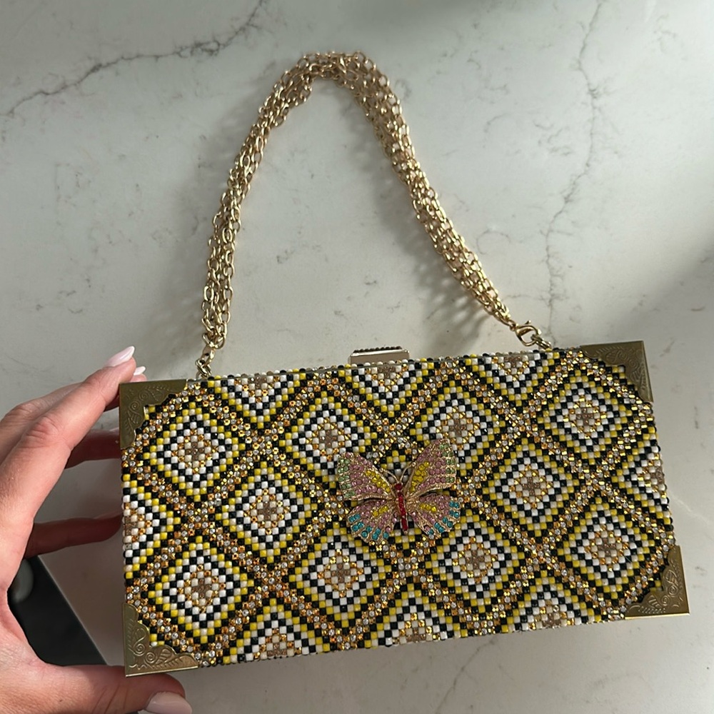Custom beaded butterfly clutch